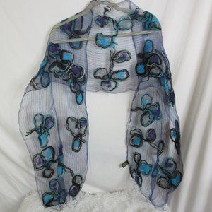 Fleurs Scarf Natural Silk Hand Woven Chunky Fiber Arts Floral Textured Vintage